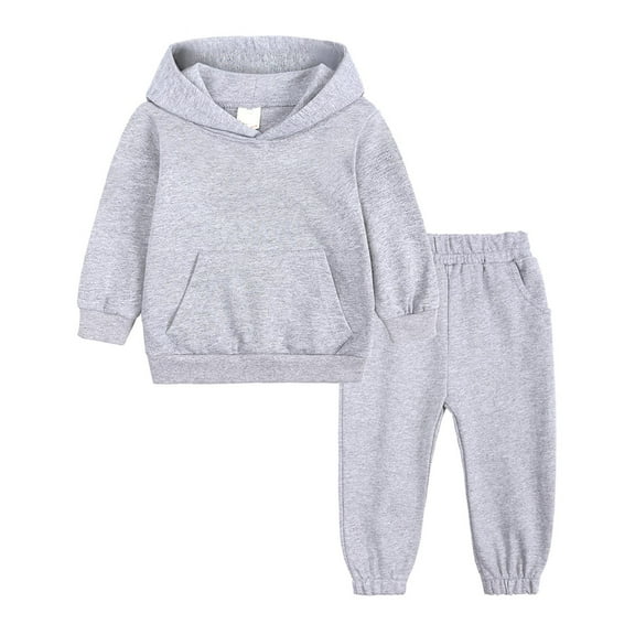 Odeerbi Toddler Sweatshirt Kid's Tracksuits 2 Piece Athletic Hoodie Tracksuit Set Activewear Solid Sweatshirt Sweatpant Sports Set Boys Girls Sweatsuit Gray