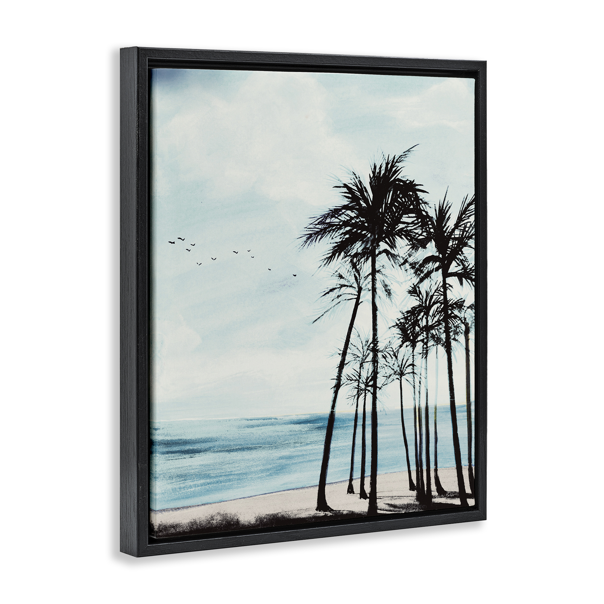 Stupell Industries Summer Beach Silhouette Coastal Painting Black Floater Framed Canvas Art Print Wall Art, 25 x 31