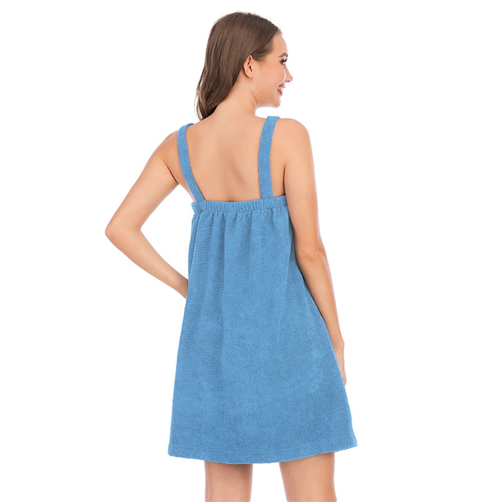 Women's Bath/Shower Wrap Towel Dress with Straps Closure Lightweight Knee Length Body Wraps