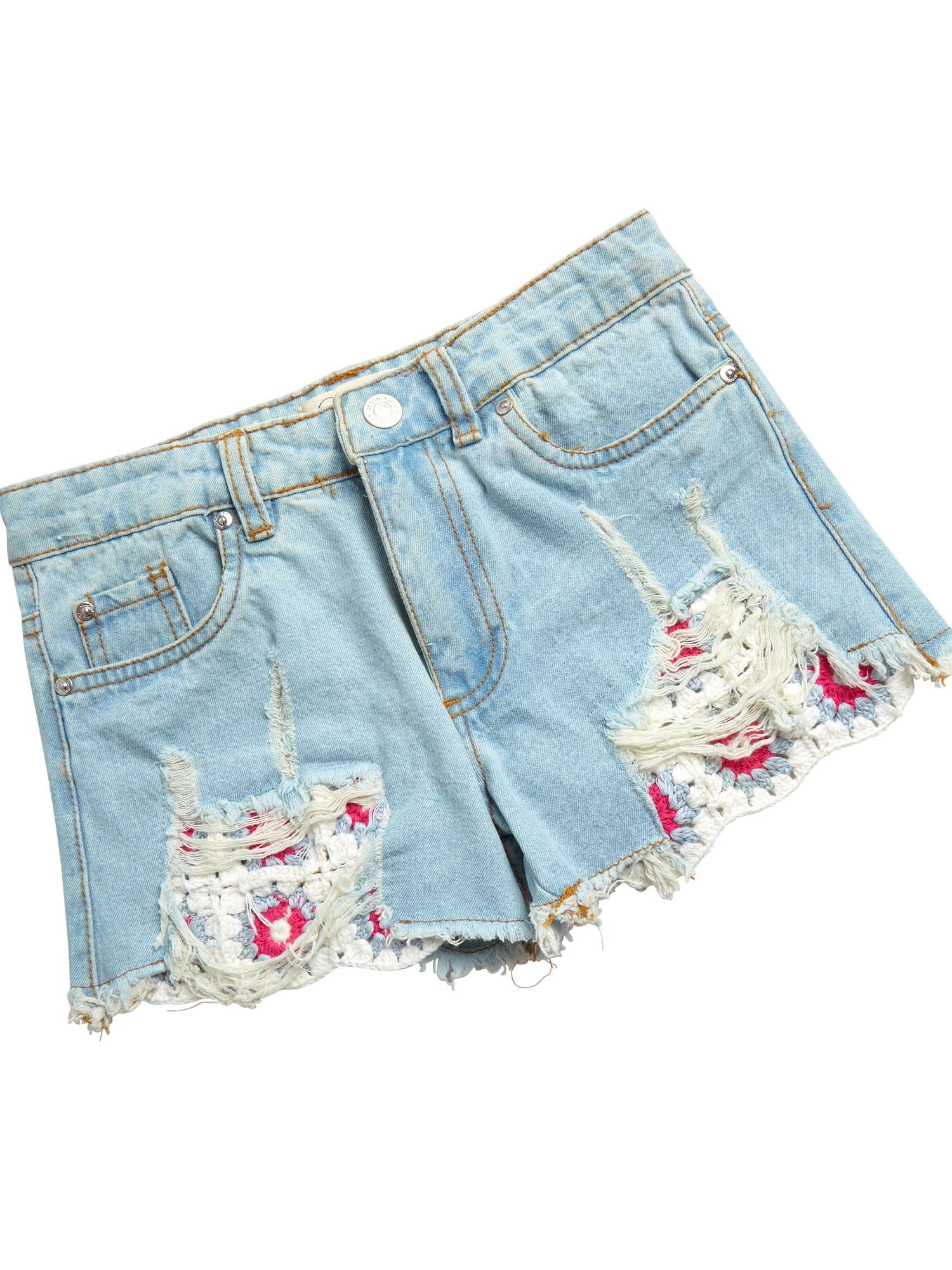 Jessica Simpson Girls' Vintage Wash Crochet Pocket Denim Short, Sizes 7-16