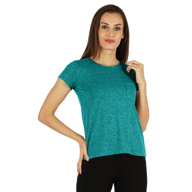 Inkmeso Solid Short Sleeve Basic T-Shirt For Womens Patch Pocket Casual Summer Basic Top