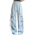 thumbnail image 2 of GigrtiJin Womens Sport Cargo Pants Solid Color Drawstring Elastic Waist Wide Leg Parachute Trousers Bagggy Streetwear Pants, 2 of 3