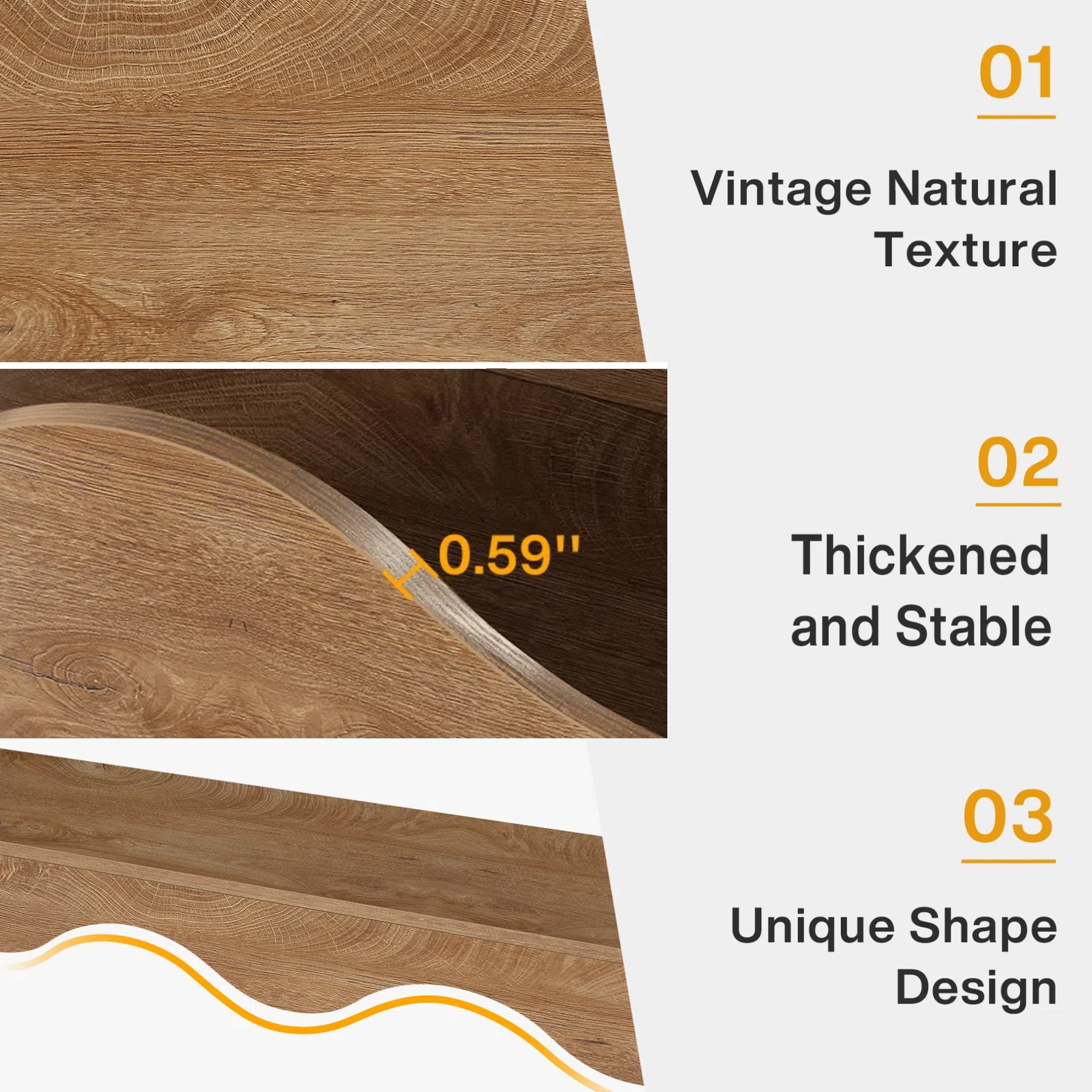 Fnova 63" Long Farmhouse Console Table for Entryway, Wave-Shaped Wood Entryway Table, Sofa Table for Living Room, Light Brown