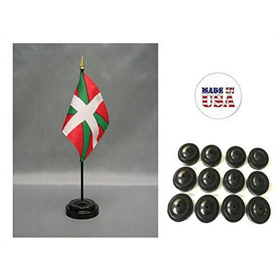 Box of 12 Basque Lands 4"x6" Miniature Desk & Table Flags Includes 12 Flag Stands & 12 Basque Small Mini Stick Flags