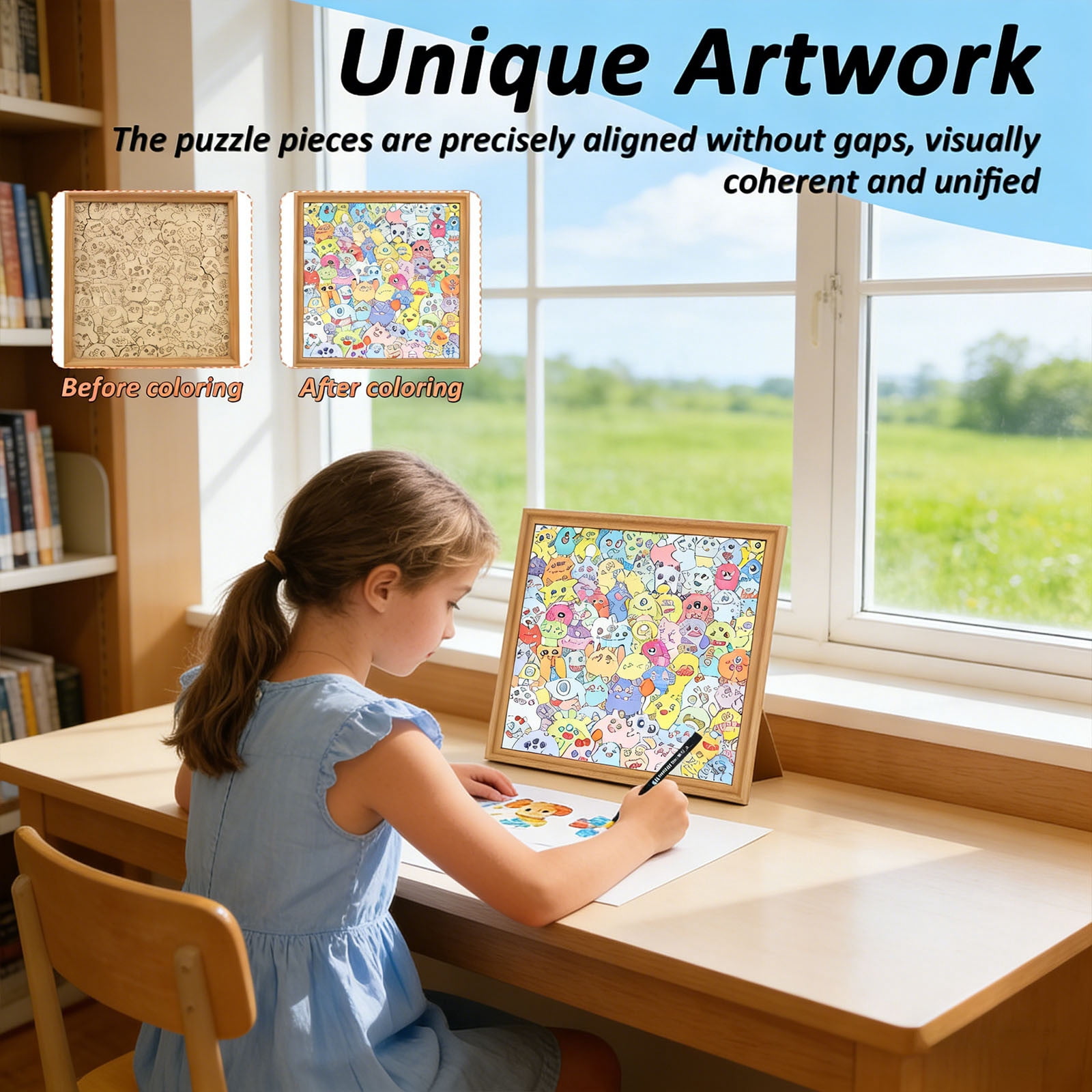 Diy Wooden Coloring Puzzle Kit Creative Assembly Art Set, Hand Paint Puzzle Frame Craft Activity, Wooden Drawing Board With Color Pens Glue Kit, Educational Puzzle Art Home Decor Gift Idea