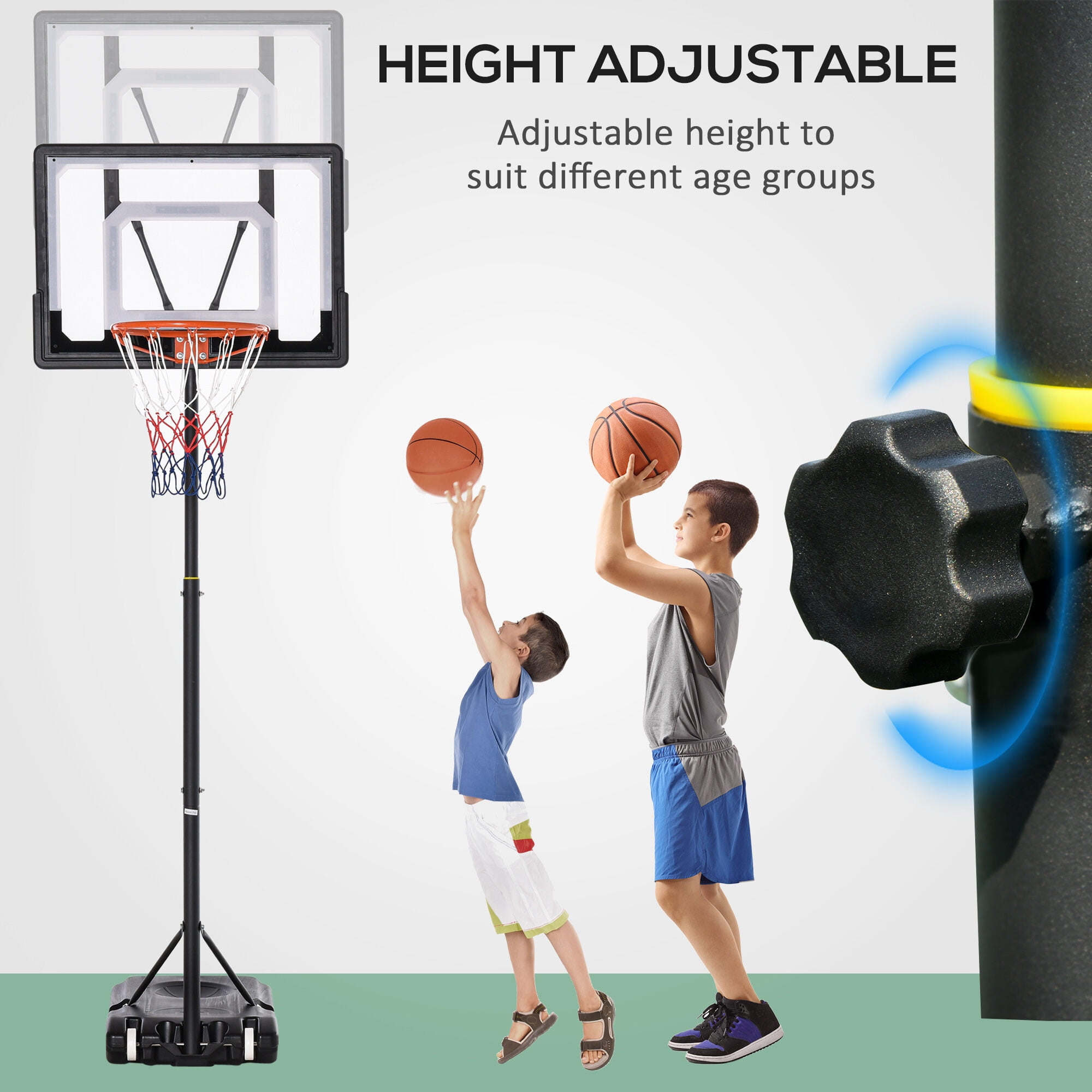 Portable Basketball Hoop System with 33" Backboard, Height Adjustable 5FT-7FT for Indoor & Outdoor Use, Includes Ball Holder