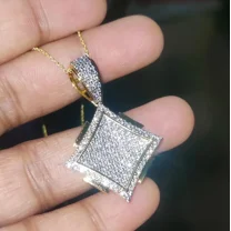 Aishvi Jewels Round cut Moissanite Square Pendant Natural Tester Pass 14K Yellow Gold Plated Unique Pendant 925 Sterling Silver