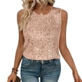 thumbnail image 6 of YUGYXL Women's Sleeveless Sequins Shirts Loose Crew Neck Sparkle Tank Tops Dressy Business Casual Party Blouse Rose Gold M, 6 of 9