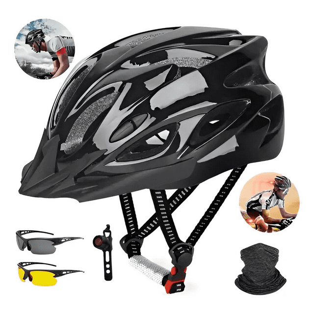Casco De Bicicleta Unisex+luz De Bicicleta+2 Gafas+mascara Xtellar Negro M