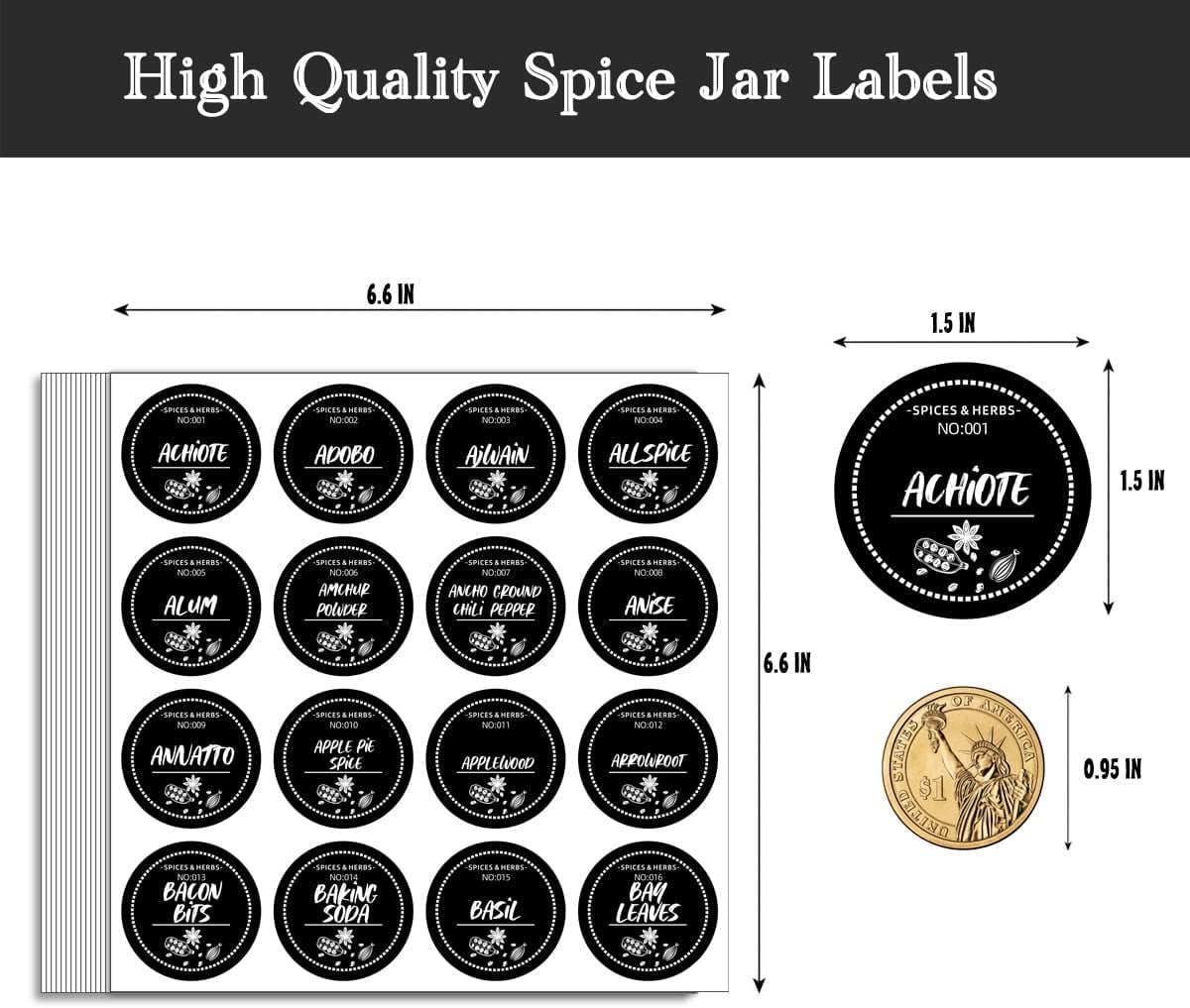 Custom Fillable Round Spice Labels for Jar Lids, Chalkboard or