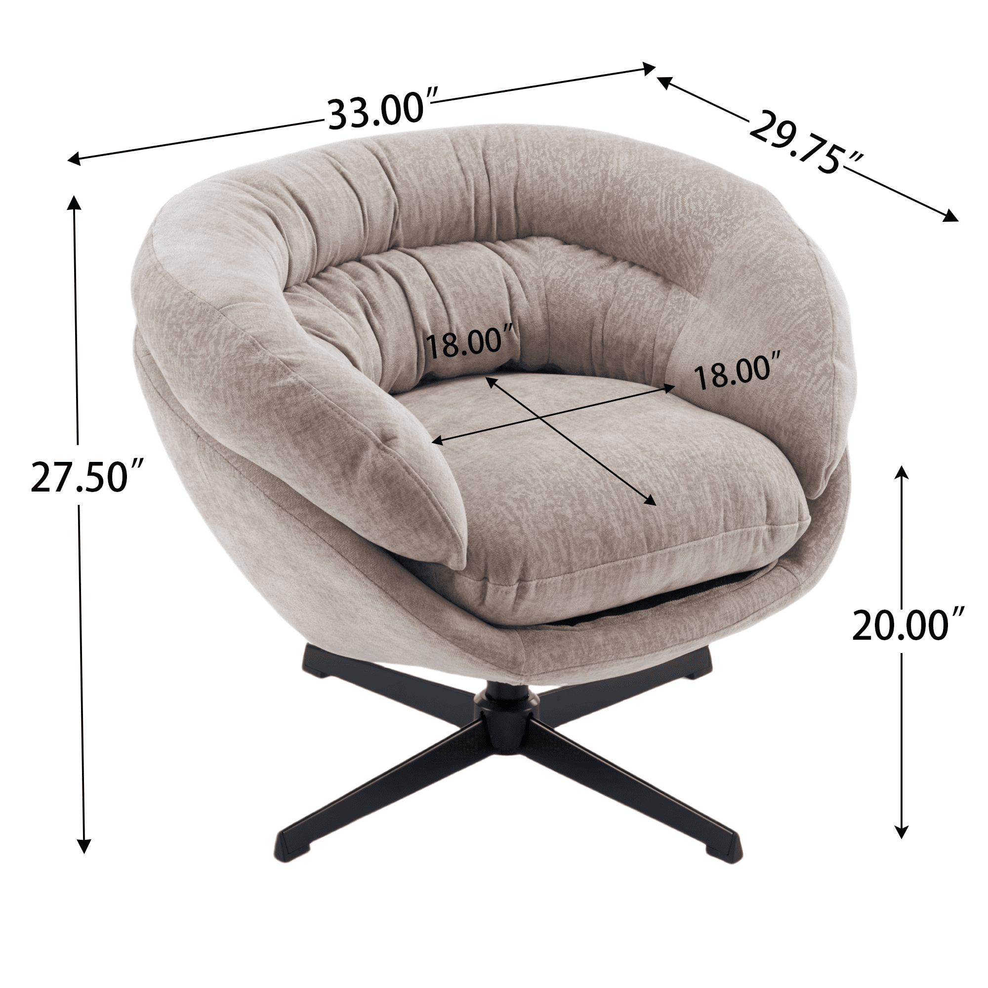 EUROCO 33" Ergonomic Chenille Swivel Chair,Cotton Accent Chair with Soft Thick Removable Cushion and Metal Base,360 Degree Swivel for Living, Bedroom, Reading Room,Brown