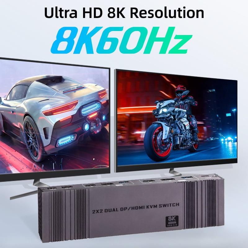 AUBEAMTO 2x2 HDMI DP KVM switch 4K 144Hz Dual Monitor Extended Display 8K USB KVM Switcher 2 in 2 out for 2 Computers 2 Monitors