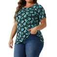 thumbnail image 2 of DARING DIVA Women's Plus Floral  Loose Casual Basic Blouse 3X Blue, 2 of 6