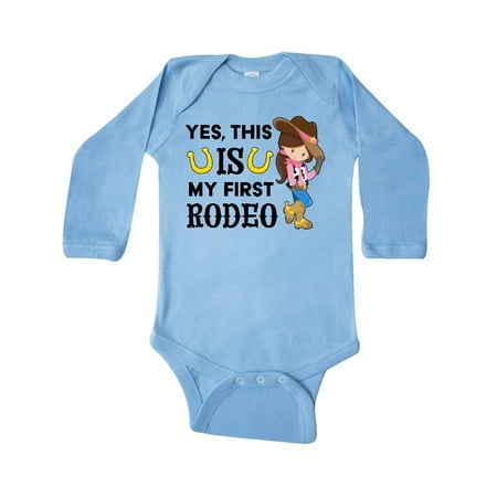 

Inktastic Yes this IS my First Rodeo- cowgirl in hat and boots Gift Baby Girl Long Sleeve Bodysuit
