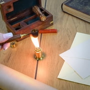 TreasureGurus Vintage Antique Brass Wax Seal Stamp Set Seals Kit Spoon Sticks Burner Wood Box