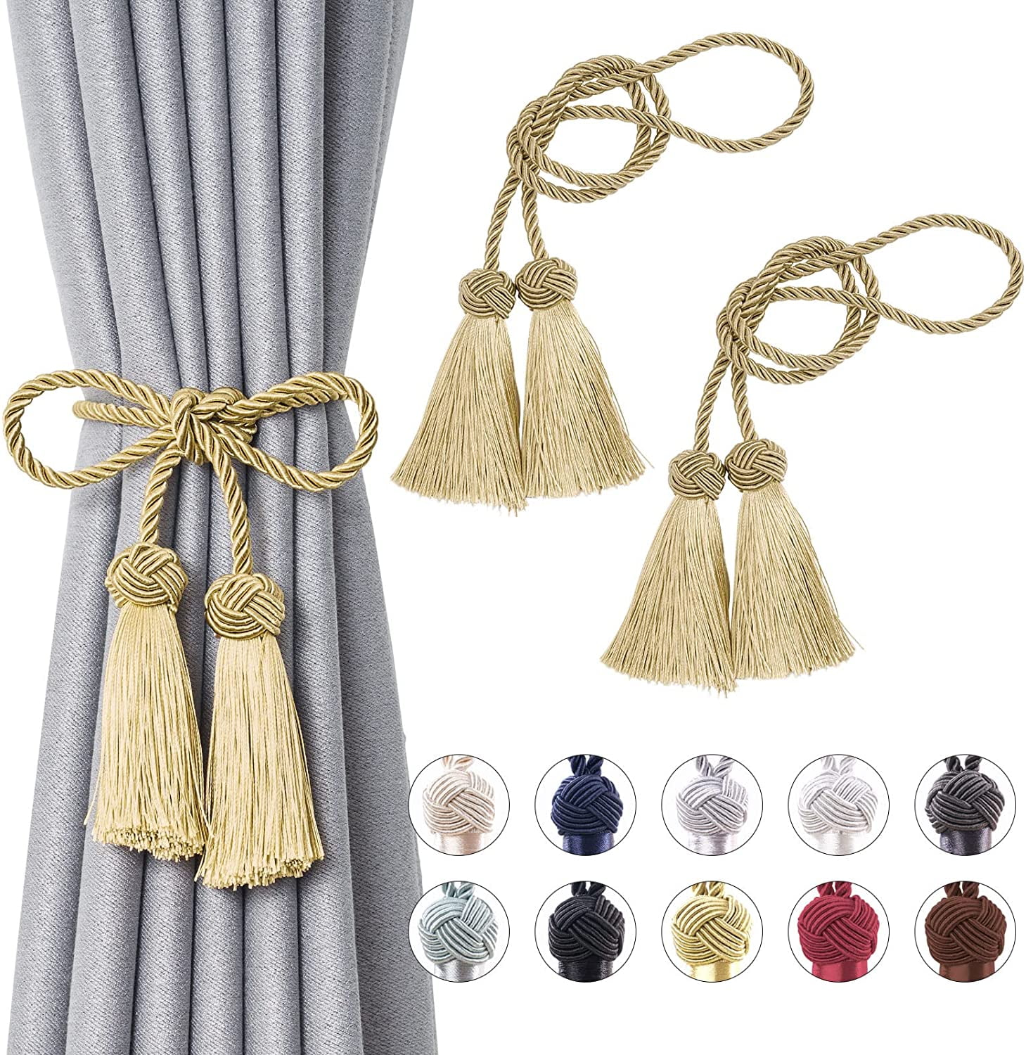 Color : A Stylish 1Pair Curtain Tiebacks Crystal Tassels Fringe Curtain Tieback Tie Backs Room Accessories Shower Curtain Holder Wall for Home Decorative 