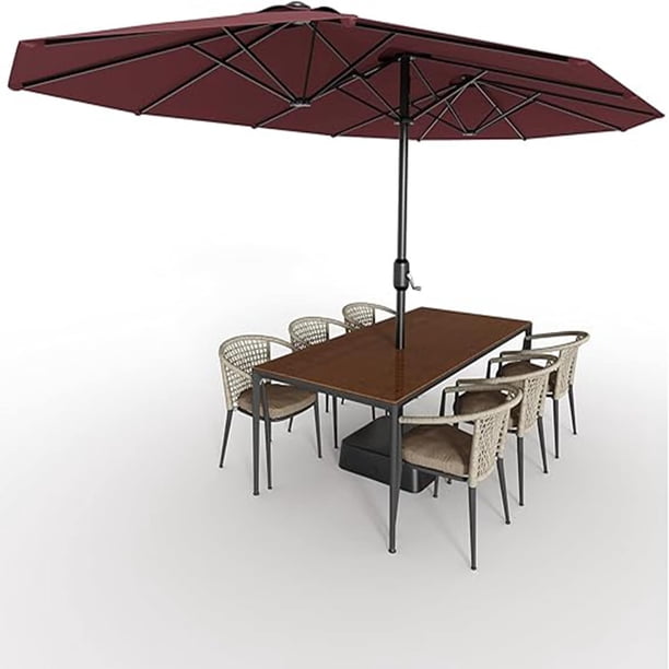 Qinaqin 15FT Patio Umbrella con Base cm de Profundidadouble-Sided Rectangular Outdoor Ideal para Backyard Garden Profundidadck Swimming Pool Anchoine Rojo