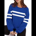 thumbnail image 3 of Sudadera Holgada A Rayas para Mujer, Cuello Redondo, Larga, Informal, con Bloques de Color, para Otoño Azul M, 3 of 9