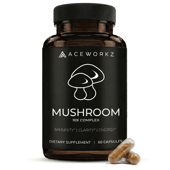 Mushroom Complex Supplement – 14,500mg Organic Ten Mushroom Blend with Lion’s Mane, Reishi & Cordyceps – Memory, Focus & Immune Support – Enhanced Absorption with BioPerine® (90 Capsules)