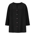 thumbnail image 4 of Staron Spring Summer Casual Blouse for Women Vintage V Neck 3/4 Sleeve Button Down Pleated Loose Flowy Shirt with Pockets, Black L, 4 of 7