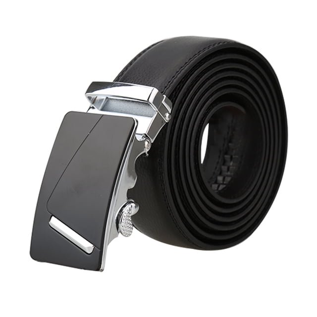 Hombres Hebilla Automática Trinquete Grandes Negocios Visten Cinturón De Cuero Ancho De 1 3/8 Negro-6 53 1/8-55 7/8inches/ 150cm
