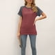 thumbnail image 5 of Camisetas casuales de manga corta para mujer, manga raglán enrollada, blusas tipo túnica con abertura lateral suelta (rojo ladrillo), 5 of 5