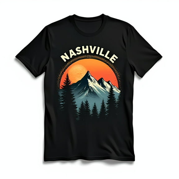 Vintage Nashville Sunset Graphic Black T-Shirt with Bold White Lettering