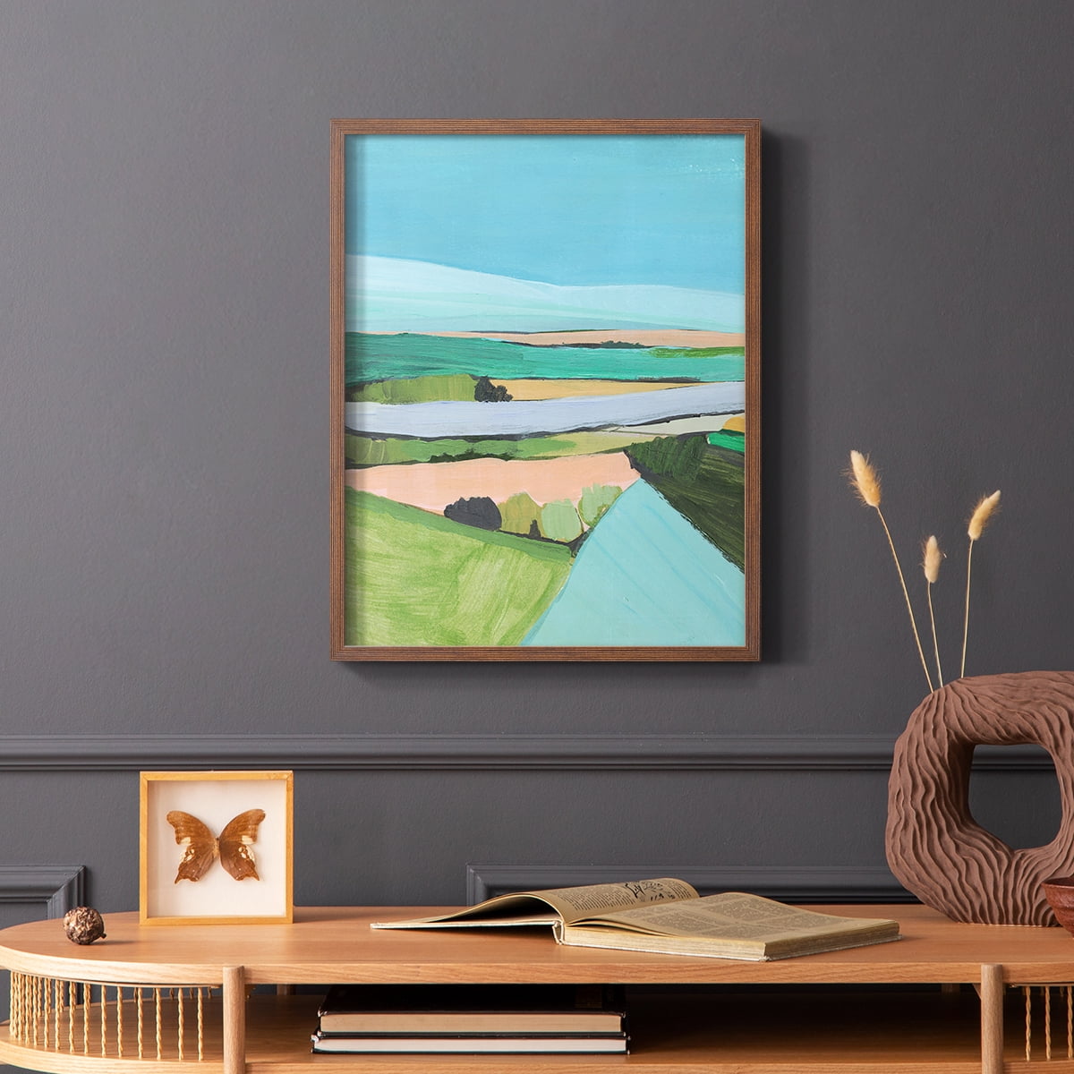Bright Colored Countryside I Framed Print in Brown Solid Wood Framed Print No Nail Hanging