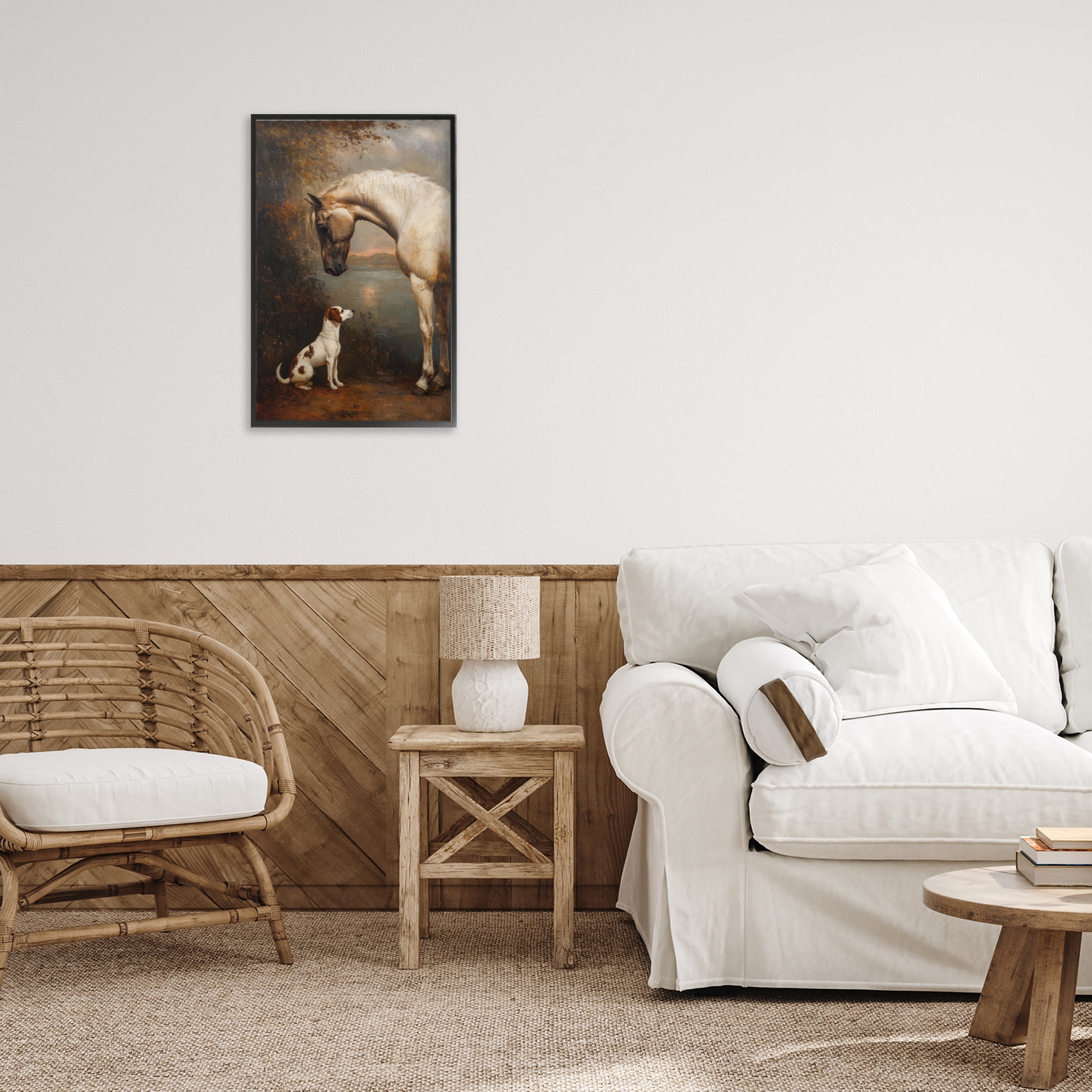 Stupell Industries Hound & Horse Vintage View Black Framed Giclee Art, design by Petal Prints Design