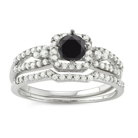 MyDiamondBox 1.00 Carat (cttw) Natural Black and White Diamonds Engagement Wedding Ring Bridal Set In 10K White Gold