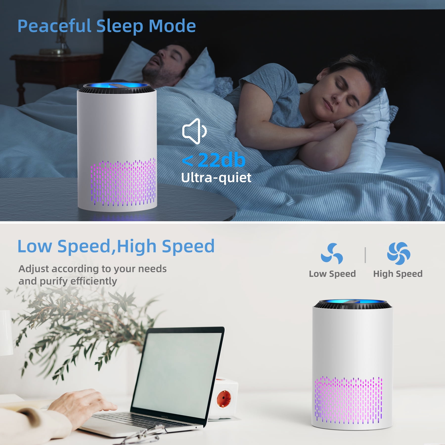 BREEZOME Air Purifiers for Home, High Efficient Hepa Air Cleaner For Smoke Pollen Dander Hair Smell Portable Air Purifier with Sleep Mode Speed Control For Bedroom Office Living Room Kitchen, White