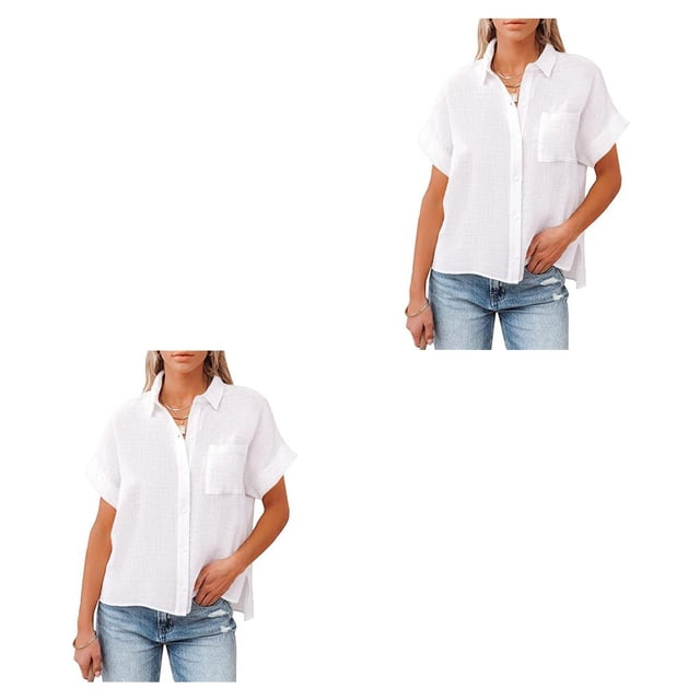 Sonducket Blusa de manga corta para mujer, camisa básica diaria con botones, para viajes, vacaciones en la playa, moda para mujer, ropa de Type4 NO4