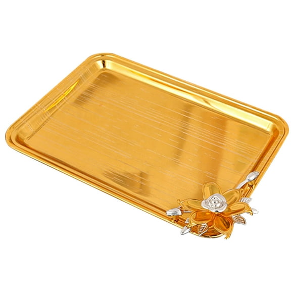 Golden Aluminum Alloy Display Tray for Home Use Rectangular Snacks Plate 1 Piece