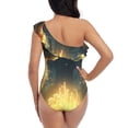 thumbnail image 5 of Gukieu Firefly Forest Fox Print One-shoulder Ruffled One-piece Swimsuit with Removable Chest Pads and Tummy-control Swimsuit for Women-XX-Large, 5 of 6