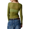 thumbnail image 4 of Women Y2k Lace See Through Long Sleeve Tees Sexy Slim Fitted Crop Top Solid Color Stretchy Fashion Shirts Outfit, 4 of 5
