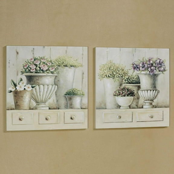 Potted Arrangements Wall Art Plaques Multi Pastel Set of Two Multi Pastel Set of 2