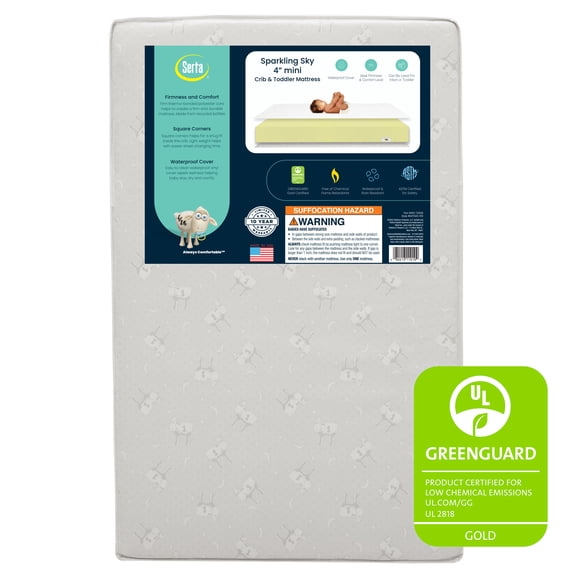 Serta Sparkling Sky Mini/Portable Crib Mattress - GREENGUARD Gold Certified (Natural/Non-Toxic)