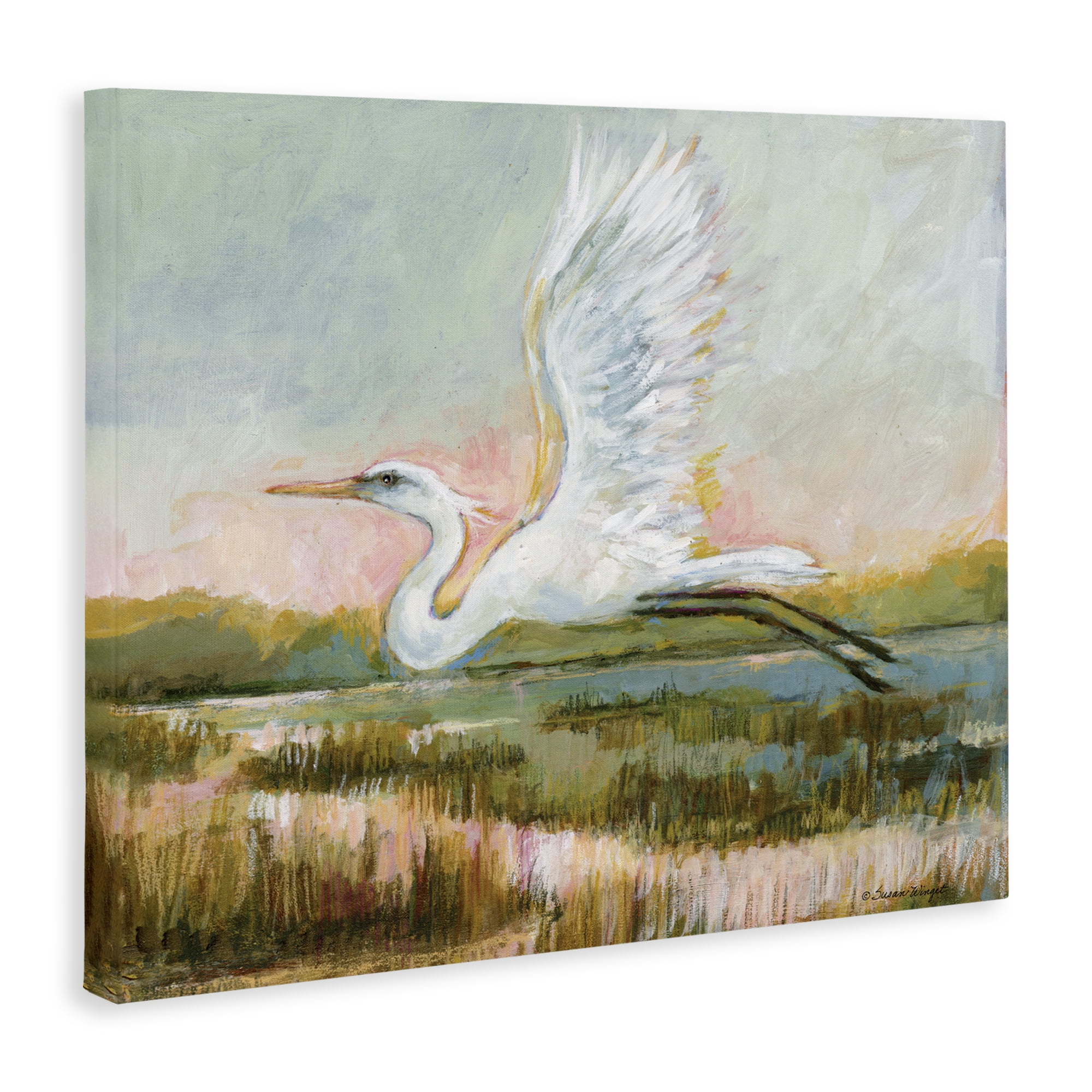 Stupell Industries White Heron Flying Canvas Wall Art, design by Susan Winget