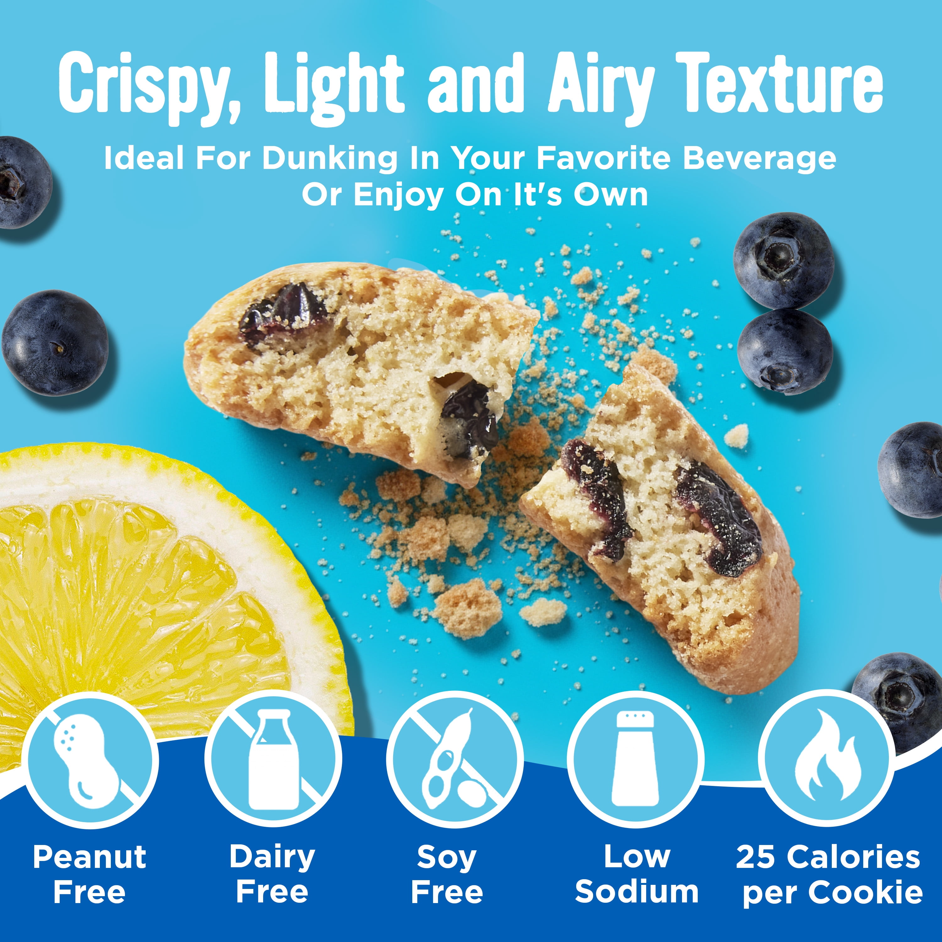 Cooper Street Twice-Baked Lemon Blueberry Biscotti Mini Biscotti Cookies – Dairy, Peanut & Soy Free, Kosher - 5oz - 6 Pack