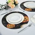 thumbnail image 4 of 15.4" Round Placemat Set of 4 Polyester Fabric Place Mats Non-Slip Dining Kitchen Table Mats for Kitchen Party Decor Hand-drawn Skull and Pumpkin, 4 of 5