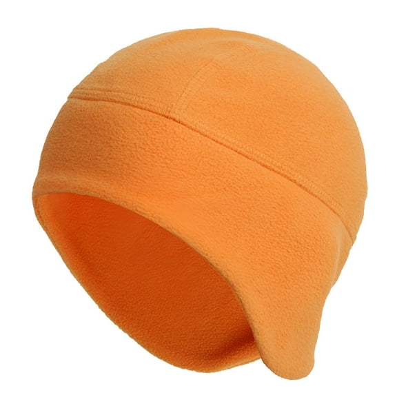 TELOLY Outdoor Fleece Beanie Earflap Warm Winter Hat Cover Ears Skull Watch Cap Fleece Beanie Caps for Women and Men Winter Outdoor Activities (Orange)