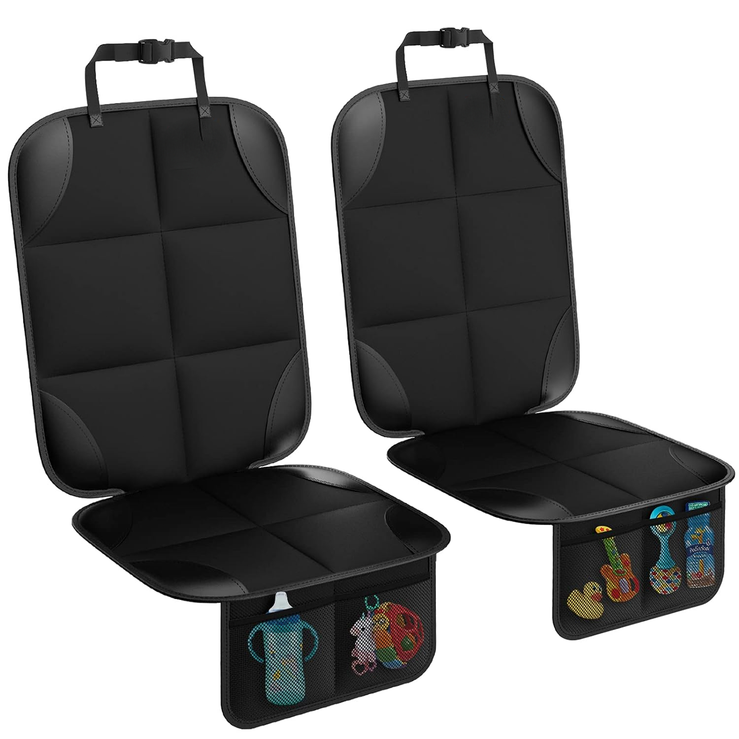 Car Seat Protector 2Pack Protect Child Seats with Thickest Padding and Non-Slip Backing Mesh Pockets for Baby and Pet