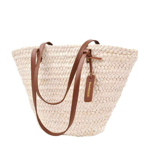 Transemion Practical Large Capacity Tote Bag Soft Leather And Comfortable To Bamboo Wood