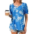 thumbnail image 4 of Hibeli Hawaiian Shirts for Women Puff Short Sleeves Tropical Print Top Vacation Outfits, 4 of 7