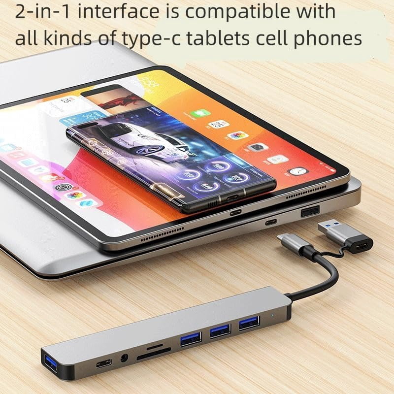 USB C Hub Pro 8 in 1 Multiport Adapter, 3 USB 2.0 Ports, 1 USB 3.0 Port, SD/TF Card Reader, 3.5mm Audio Port, Portable USB C Hub for Tablet, PC, Laptop, PS5/4, Switch, Flash Drive