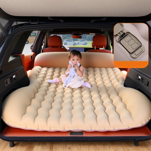 SUV Air Mattress for Car Camping, Thickened Inflatable Bed with Electric for Trunk and Back Seat, Travel Sleeping Pad with 2 Pillows for Road Trips Beige 5.6x4.4ft
