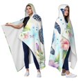 thumbnail image 2 of Beautiful Floral Sea Turtle Wearable Blanket Hoodies for Women Men Adults Sea Turtle Lovers Cozy Warm Funny Blue Butterfly Sea Turtles Hooded Blankets for Sofa Bed Decor Birthday Gifts 60x80 Inch, 2 of 5