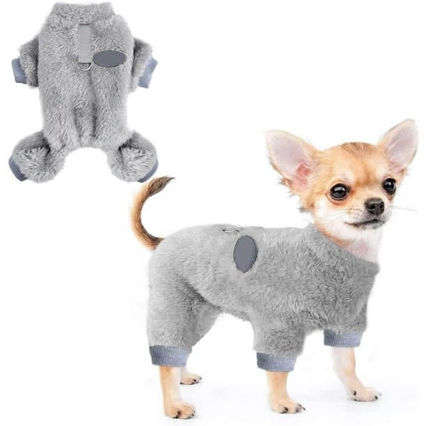 Pijamas para perros pequeños, suéter de invierno para perros con anillo de correa, ropa cálida de lana para cachorros, trajes para mascotas, color rosa, lindo perrito (gris)
