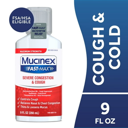 Mucinex Fast-Max Maximum Strength Severe Congestion & Cough, Multi-Symptom Relief, Cough Suppressant, Expectorant, Nasal Decongestant, 9 FL OZ