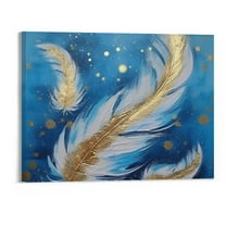 Creowell Fall Decor Blue Feather Canvas Wall Art Picture 20x16in for Living Room Bedroom 20x16in
